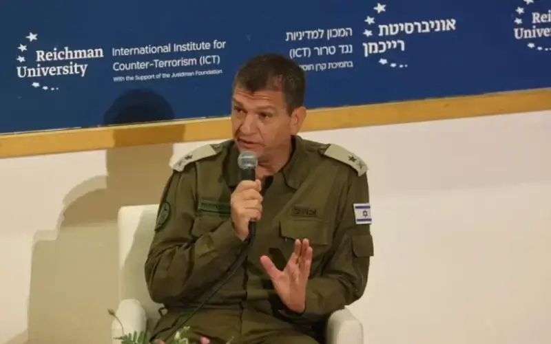 Head of the IDF’s Military Intelligence Maj.-Gen. Aharon Haliva speaks at the Reichman University Counter-Terrorism Conference, September 13, 2022 (photo credit: AVSHALOM SASSONI/MAARIV)