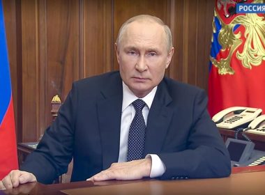 In this image made from a video released by the Russian Presidential Press Service, Russian President Vladimir Putin addresses the nation in Moscow, Russia, Wednesday, Sept. 21, 2022. AP