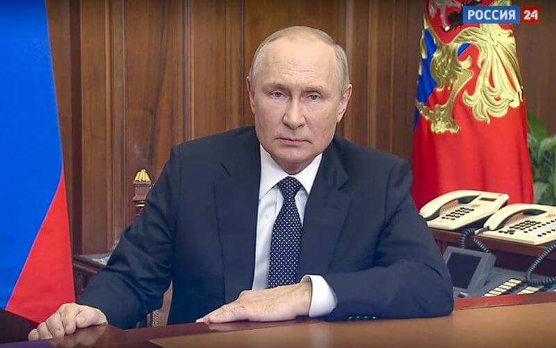 In this image made from a video released by the Russian Presidential Press Service, Russian President Vladimir Putin addresses the nation in Moscow, Russia, Wednesday, Sept. 21, 2022. AP