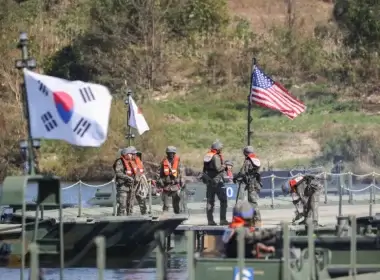 South Korean soldiers take part in a joint river crossing operation drill with U.S. troops in Yeoju, South Korea, Oct. 19, 2022. Reuters