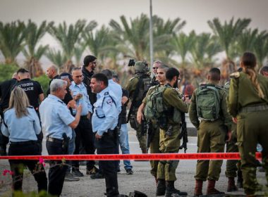 Israeli security forces at the scene of a vehicle-ramming attack at the Almog Junction in the West Bank, October 30, 2022. (Jamal Awad/Flash90)