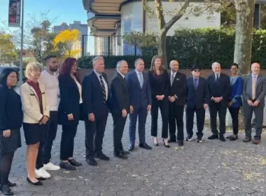 StandWithUs holds a press conference outside the headquarters of the United Nations in New York, featuring Israeli Ambassador to the United Nations Gilad Erdan, October 27, 2022. Photo: Dion J. Pierre.