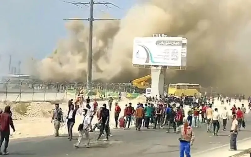 Petrochemical workers in Bushehr take part in an anti-government protest on October 10. rferl.org