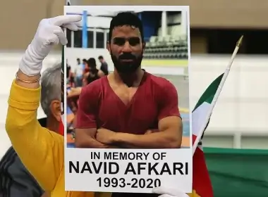 Iranians in Canada demonstrate against the execution of wrestler Navid Afkari by the Iranian regime in Toronto Sept. 15, 2020. The death sentence caused international uproar, yet the regime persisted. (Photo by Sayed Najafizada/NurPhoto via Getty Images)