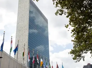 International flags outside the United Nations headquarters in New York Sept. 20, 2021. (Jeenah Moon/Bloomberg via Getty Images)