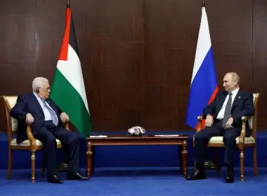 Russia's President Vladimir Putin and Palestinian Authority President Mahmoud Abbas meet on the sidelines of the 6th summit of the Conference on Interaction and Confidence-building Measures in Asia (CICA), in Astana, Kazakhstan, Oct. 13, 2022. (Photo: Sputnik/Vyacheslav Prokofyev/Pool via REUTERS)