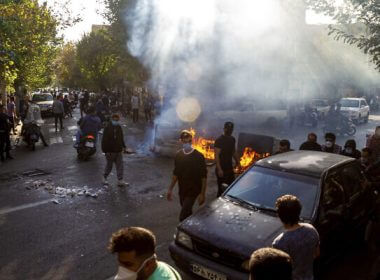 Iranians protests the death of 22-year-old Mahsa Amini after she was detained by the morality police last month, in Tehran, October 27, 2022. (This photo was taken by an individual not employed by The Associated Press and obtained by the AP outside Iran/ Middle East Images)