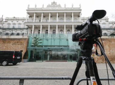 A general view of Palais Coburg, the site of a meeting where closed-door nuclear talks with Iran take place in Vienna, Austria, on February 8, 2022. (Lisa Leutner/AP)