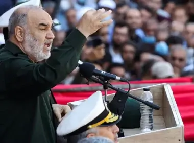 Iran's Revolutionary Guards commander Gen. Hossein Salami speaks during a funeral ceremony in Shiraz, Iran, Oct. 29, 2022. (Majid Asgaripour/West Asia News Agency via Reuters)