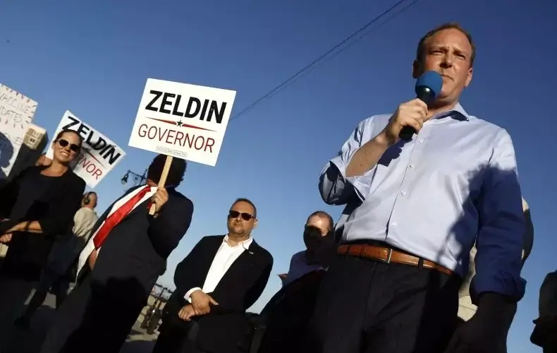 New York GOP gubernatorial candidate Lee Zeldin speaks at a rally on August 3 in Brooklyn. Recent polling shows him gaining ground against Governor Kathy Hochul. JOHN LAMPARSKI/GETTY IMAGES
