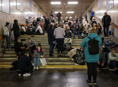 People shelter inside a subway station during a Russian missile attack in Kyiv, Ukraine October 11, 2022. REUTERS/Viacheslav Ratynskyi