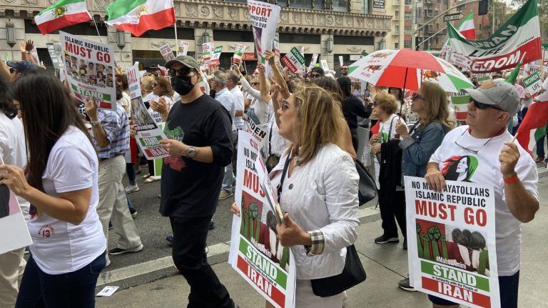“They [Angeleno protesters] want the people of Iran to know that they are marching side by side. That there is full solidarity and support of the movement,” Lisa Daftari, Iranian American journalist and editor at The Foreign Desk. Photo by Giuliana Mayo.