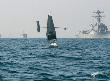 In this photo released by the U.S. Navy, a Saildrone Explorer takes part in a joint U.S. and U.K. naval drill in the Persian Gulf on Friday, Oct. 7, 2022. AP