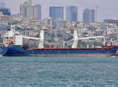 The cargo ship Laodicea sails through the Bosphorus Strait in Istanbul, Turkey, on July 7, 2022. AP