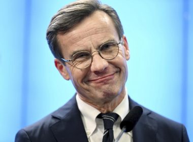 Ulf Kristersson who has been elected as Sweden's new Prime Minister gestures, in Stockholm, Monday, Oct. 17, 2022. AP