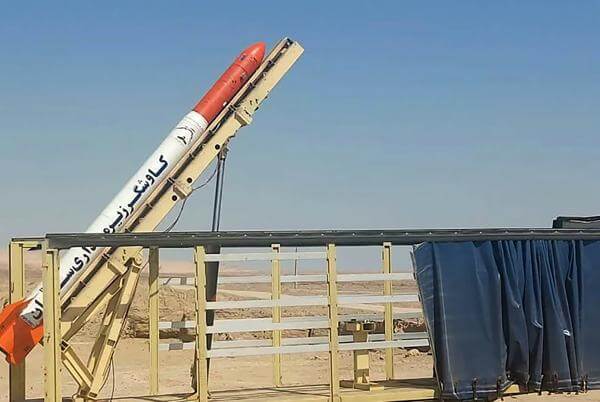 This picture released by the official website of the Iranian Defense Ministry on Tuesday, Oct. 4, 2022, shows a Saman test tug rocket before being launched, in Iran. AP