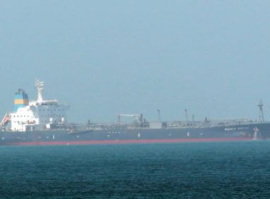 This undated photo made available by Nabeel Hashmi shows the oil tanker Pacific Zircon, in Jebel Ali port, in Dubai, Aug. 16, 2015. An oil tanker associated with an Israeli billionaire has been struck by a bomb-carrying drone off the coast of Oman. AP
