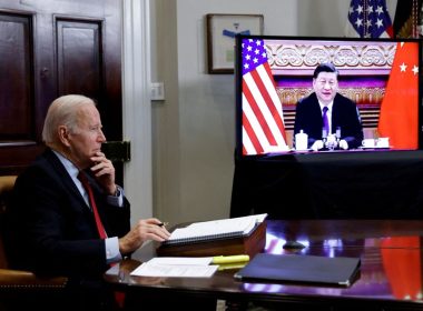 U.S. President Joe Biden speaks virtually with Chinese leader Xi Jinping from the White House in Washington, U.S. November 15, 2021. REUTERS