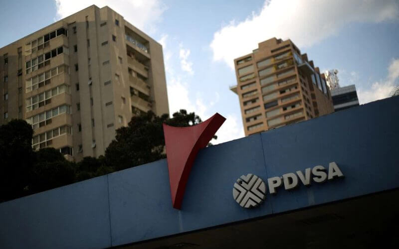 The corporate logo of the state oil company PDVSA is seen at a gas station in Caracas, Venezuela, January 28, 2019. REUTERS