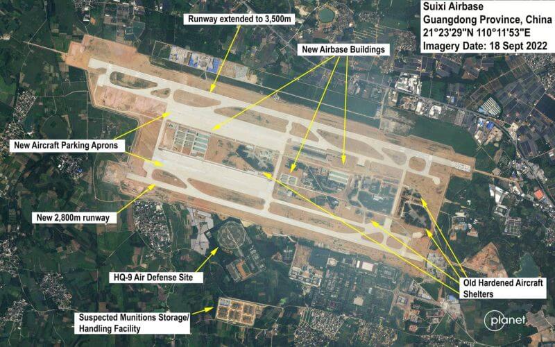 Satellite imagery taken Sept. 18 shows the expansion of a Chinese air base. (Courtesy of Planet Labs)