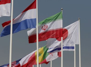 General view of the flag of Iran alongside other flags ahead of the World Cup. REUTERS