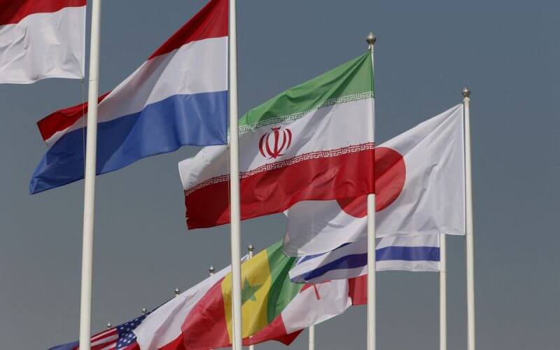 General view of the flag of Iran alongside other flags ahead of the World Cup. REUTERS