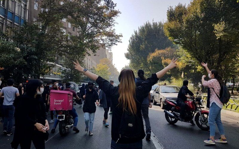 Protesters block a road during a protest over the death of young Iranian woman Mahsa Amini, in Tehran, Iran, Oct. 1, 2022. EPA-EFE/STR