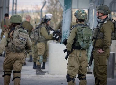 Soldiers at the scene where an IDF soldier was injured in a car-ramming attack near the Maccabim Checkpoint, central Israel, Nov. 2, 2022. (Photo: Flash90)
