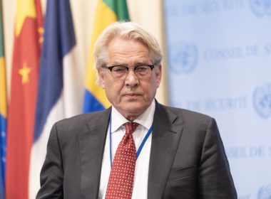 Tor Wennesland, UN Special Coordinator for the Middle East Peace Process, speaks to press at Security Council stakeout at UN Headquarters in New York on Nov. 28, 2022. (Photo: Lev Radin/Sipa USA via Reuters)