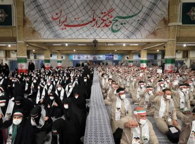 Basij militia forces attend a meeting with Iran's Supreme Leader Ayatollah Ali Khamenei in Tehran, Iran November 26, 2022. (photo credit: Office of the Iranian Supreme Leader/West Asia News Agency/Reuters)