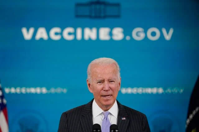 President Joe Biden talks about the newly approved COVID-19 vaccine for children ages 5-11 from the South Court Auditorium on the White House complex in Washington on Wednesday, Nov. 3, 2021. Susan Walsh / AP