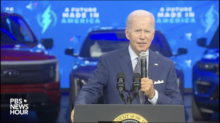 Pres. Joe Biden gives a speech in Detroit about the future of electric vehicles. Photo: Screenshot of a PBS live stream