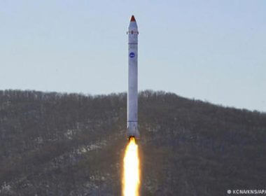 North Korea's National Aerospace Development Administration launches a projectile in Dongchang-ri on Dec. 18, 2022, which was described by the official Korean Central News Agency the following day as an "important final-stage test" for the development of a reconnaissance satellite. (KNS/Kyodo)