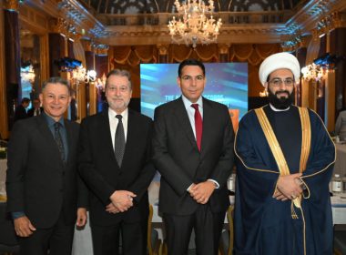 Left to Right, Pastor Carlos Luna Lam, Rabbi Elie Abadie, Ambassador Danny Danon, Imam Mohammad Tawhidi at the First Annual Abraham Accords Global Leadership Summit in Rome. (Photo courtesy of the Abraham Accords Global Leadership Summit)