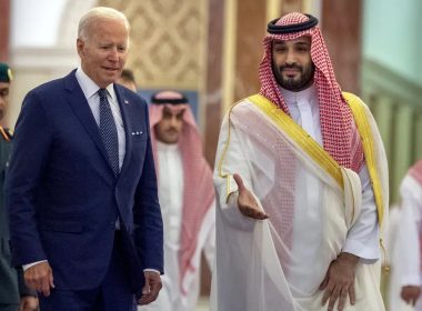 In this photo released by the Saudi Royal Palace, Saudi Crown Prince Mohammed bin Salman, right, welcomes U.S. President Joe Biden to Al-Salam Palace in Jeddah, Saudi Arabia, July 15, 2022. (Bandar Aljaloud/Saudi Royal Palace via AP, File)