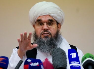 Taliban official Shahabuddin Dilawar gestures during a news conference in Moscow, Russia, July 9, 2021. Now the group's mining minister, Daliwar has hailed an investment deal it closed with China on the extraction of oil in northern Afghanistan. AP