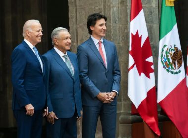 From left, President Biden, President Andrés Manuel López Obrador of Mexico and Prime Minister Justin Trudeau of Canada in Mexico City. Doug Mills/The New York Times