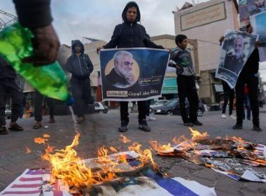 Palestinians burn American and Israeli flags in honour of the Iranian military commander Qassem Soleimani and celebrate the series of missiles launched by Iran in Iraqi bases that harbour American forces. jewishnews.co.uk
