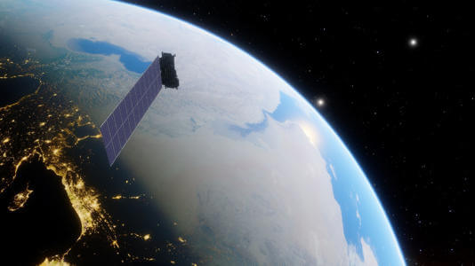 An illustration of a SpaceX Starlink internet satellite in orbit. Shutterstock