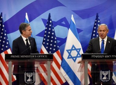 U.S. Secretary of State Antony Blinken (L) and Israeli Prime Minister Benjamin Netanyahu make statements to the media after their meeting at the prime minister's office in Jerusalem on Monday. Photo by Debbie Hill/ UPI