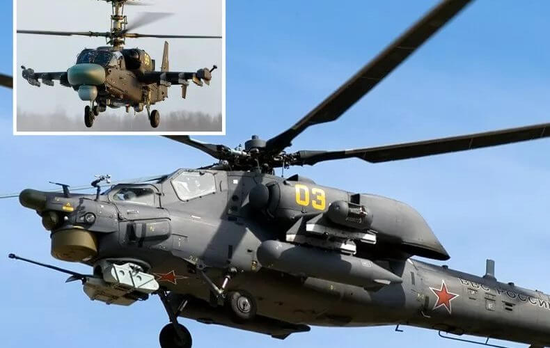 In this combination mage, the Mil Mi-28 (NATO reporting name "Havoc") is a Russian all-weather, day-night, military tandem, two-seat anti-armor attack helicopter and inset image of Ka-52 "Alligator" helicopter. Reports say Russia and Iran are exploring whether Moscow could provide its most advanced attack helicopters to Tehran. ARTEM KATRANZHI/ALEX BELTYUKOV