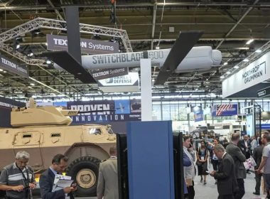 A Switchblade 600 loitering missile drone manufactured by AeroVironment is displayed at the Eurosatory arms show in Villepinte, north of Paris, on June 14, 2022. AP