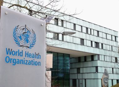 A logo is pictured outside a building of the World Health Organization (WHO) in Geneva, Switzerland. (Denis Balibouse/Reuters)
