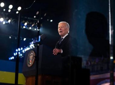 President Joe Biden delivers a speech marking the one-year anniversary of the Russian invasion of Ukraine, at the Royal Castle Gardens, Tuesday, Feb. 21, 2023, in Warsaw. (AP Photo/ Evan Vucci)