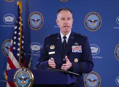 Pentagon spokesman Air Force Brig. Gen. Pat Ryder briefs reporters at the Pentagon in Washington, on Feb. 10, 2023. AP