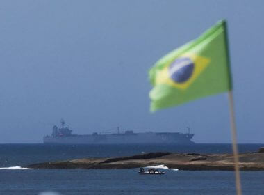 Iranian military ship Iris Makran navigates on the coast of Rio de Janeiro as a Brazilian flag flutters in Copacabana Beach, Brazil, February 27, 2023. REUTERS