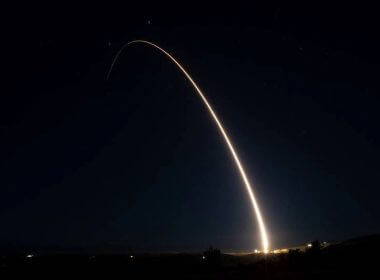 A team of Air Force Global Strike Command airmen launches an unarmed Minuteman III intercontinental ballistic missile equipped with a test reentry vehicle at 11:01 p.m. Pacific Time Feb. 9 from Vandenberg Space Force Base, Calif. (Airman 1st Class Landon Gunsauls/Air Force)