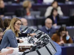 European Parliament's President Roberta Metsola chairs the vote for vice-president of parliament, Wednesday, Jan. 18, 2023 in Strasbourg, eastern France. AP