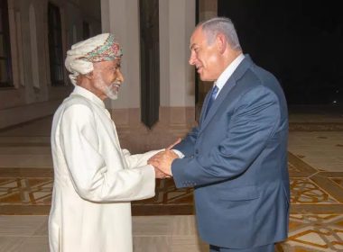In this photo was released by Oman News Agency, Oman's Sultan Qaboos, left, receives Israeli Prime Minister Benjamin Netanyahu in Muscat, Oman, Friday, Oct. 26, 2018. AP