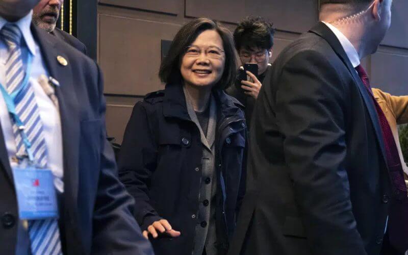 Taiwan's President Tsai Ing-wen leaves a hotel in New York, Wednesday, March 29, 2023. (AP Photo/Yuki Iwamura)